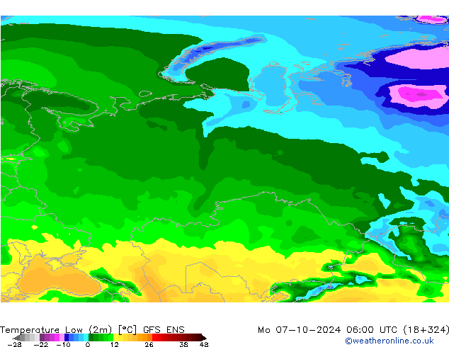 Темпер. мин. (2т) GFS ENS пн 07.10.2024 06 UTC