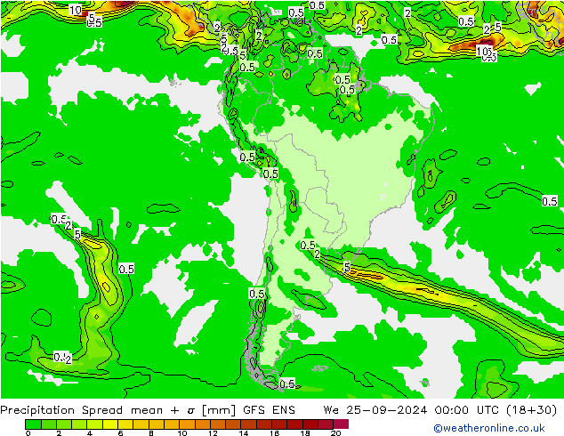 Neerslag Spread GFS ENS wo 25.09.2024 00 UTC