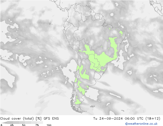 Cloud cover (total) GFS ENS Tu 24.09.2024 06 UTC