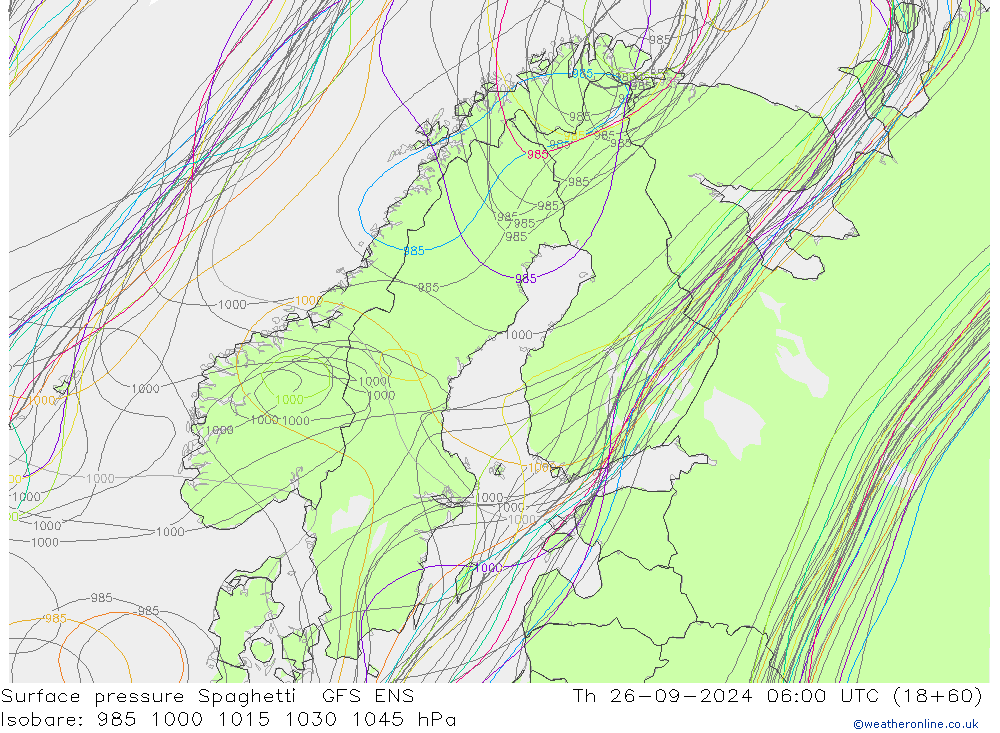 Surface pressure Spaghetti GFS ENS Th 26.09.2024 06 UTC