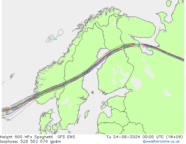 Height 500 hPa Spaghetti GFS ENS Út 24.09.2024 00 UTC