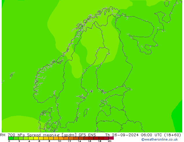 RH 700 hPa Spread GFS ENS Th 26.09.2024 06 UTC