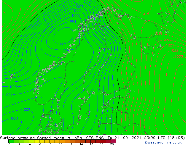 Atmosférický tlak Spread GFS ENS Út 24.09.2024 00 UTC