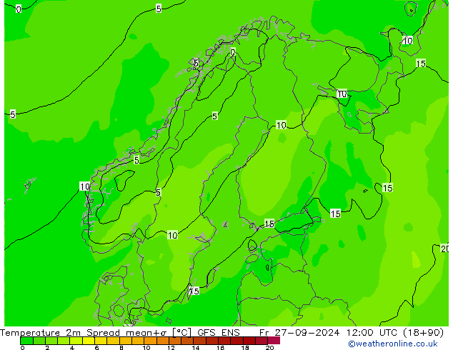 Temperature 2m Spread GFS ENS Fr 27.09.2024 12 UTC