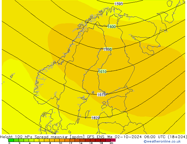 Height 100 hPa Spread GFS ENS mer 02.10.2024 06 UTC