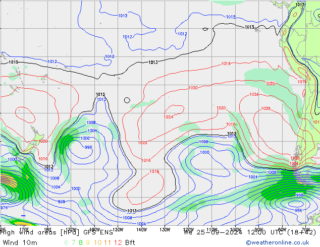 High wind areas GFS ENS We 25.09.2024 12 UTC