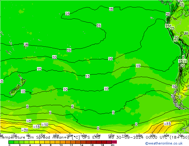 Temperatura 2m Spread GFS ENS lun 30.09.2024 00 UTC