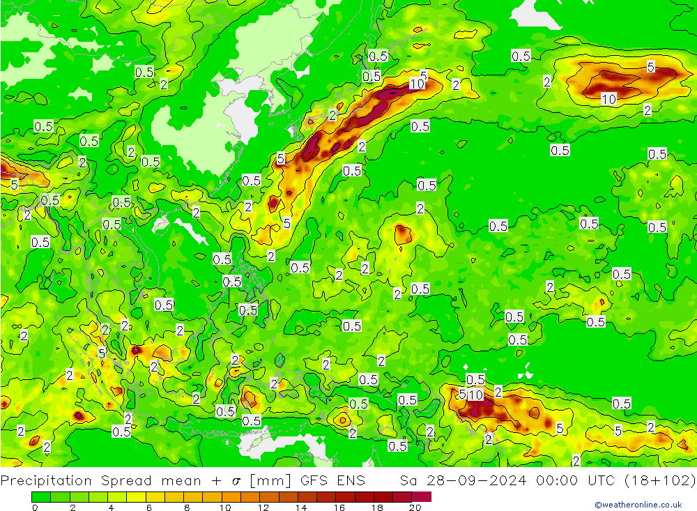 precipitação Spread GFS ENS Sáb 28.09.2024 00 UTC