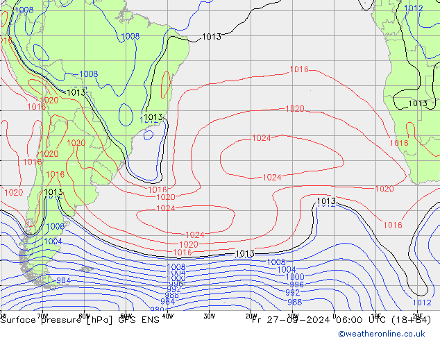 Presión superficial GFS ENS vie 27.09.2024 06 UTC