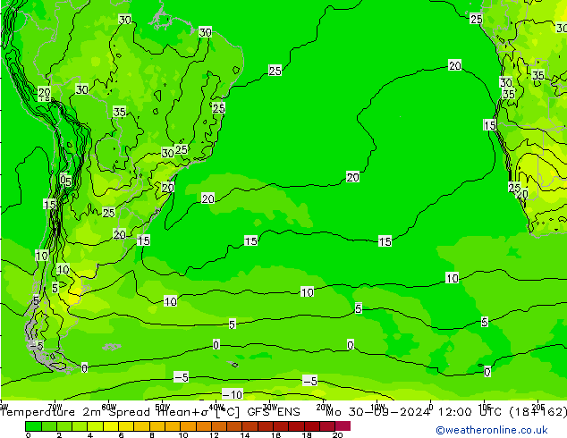 Temperatuurkaart Spread GFS ENS ma 30.09.2024 12 UTC