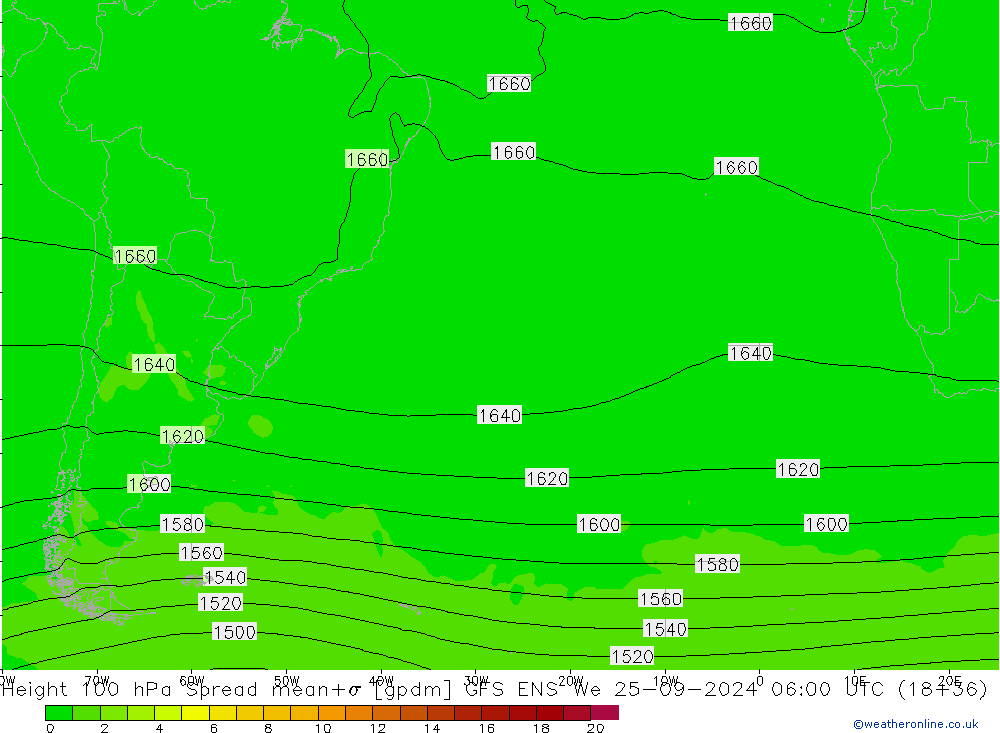 Geop. 100 hPa Spread GFS ENS mié 25.09.2024 06 UTC