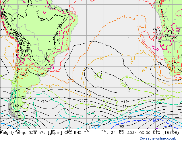 Height/Temp. 925 hPa GFS ENS Tu 24.09.2024 00 UTC