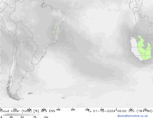 Cloud cover (total) GFS ENS Tu 01.10.2024 06 UTC