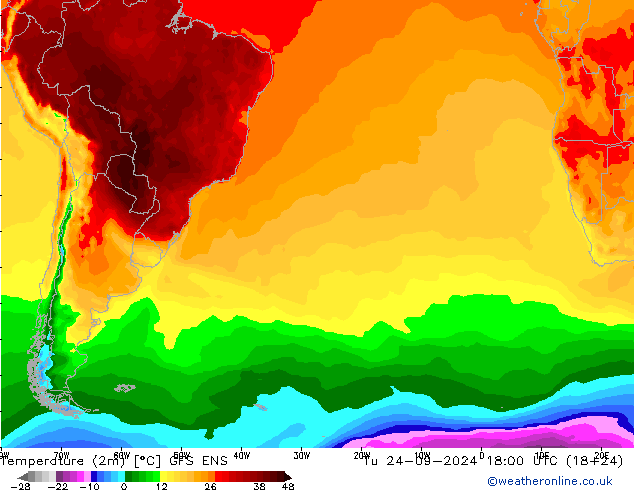 Temperatura (2m) GFS ENS mar 24.09.2024 18 UTC