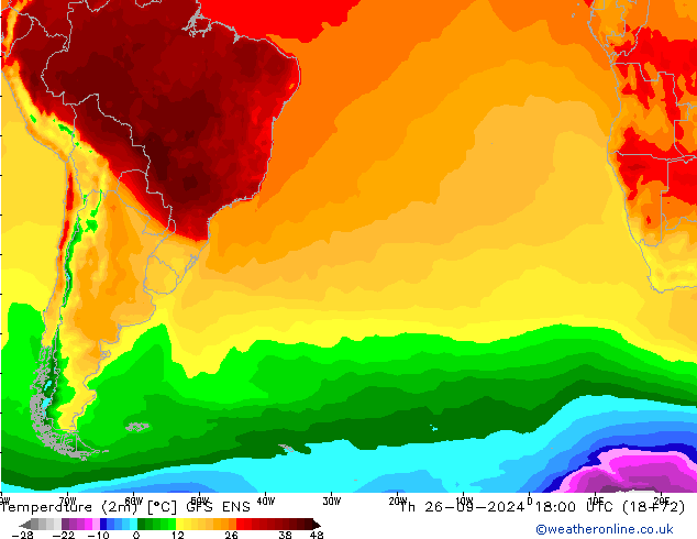 mapa temperatury (2m) GFS ENS czw. 26.09.2024 18 UTC