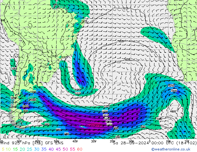 Wind 925 hPa GFS ENS Sa 28.09.2024 00 UTC