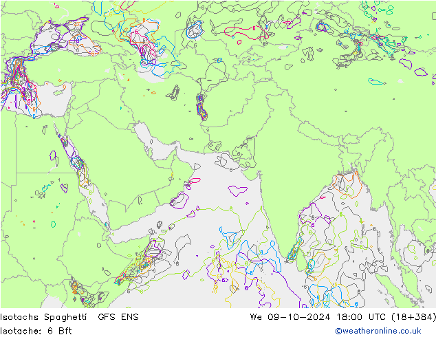 Isotachs Spaghetti GFS ENS We 09.10.2024 18 UTC