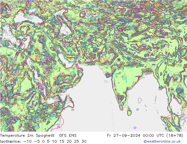 Temperature 2m Spaghetti GFS ENS Fr 27.09.2024 00 UTC