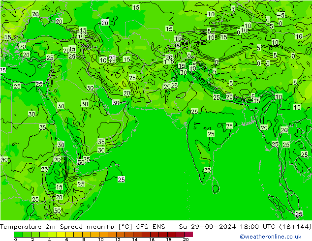 Temperature 2m Spread GFS ENS Su 29.09.2024 18 UTC