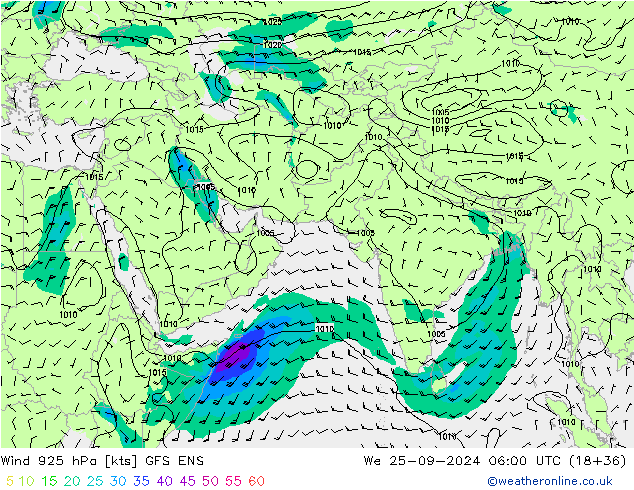 Wind 925 hPa GFS ENS Mi 25.09.2024 06 UTC