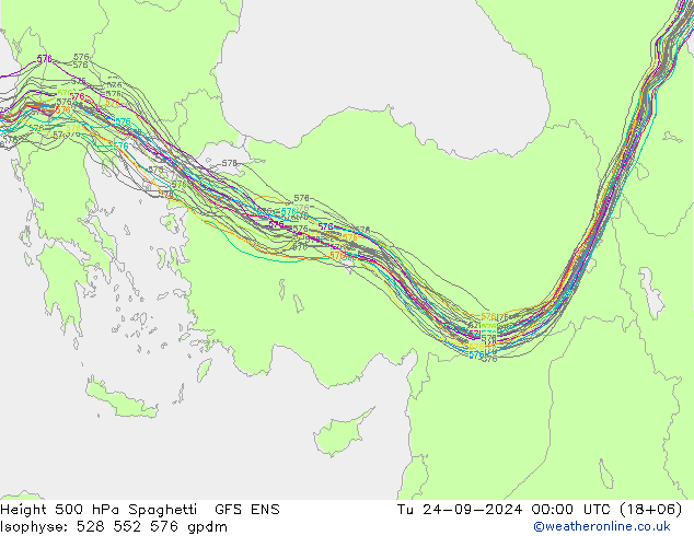 Height 500 hPa Spaghetti GFS ENS Tu 24.09.2024 00 UTC