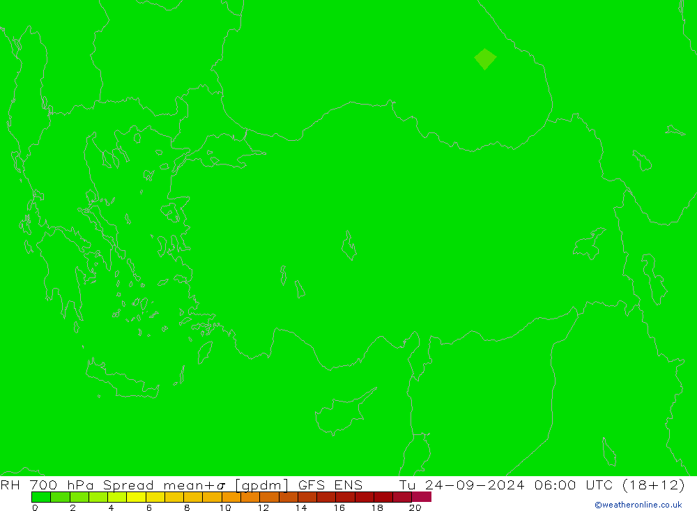 RH 700 hPa Spread GFS ENS wto. 24.09.2024 06 UTC