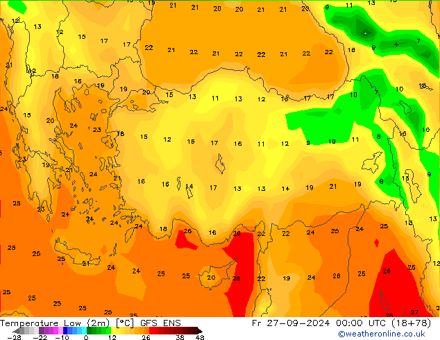 Temperature Low (2m) GFS ENS Fr 27.09.2024 00 UTC