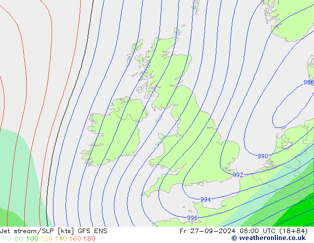 Corrente a getto GFS ENS ven 27.09.2024 06 UTC