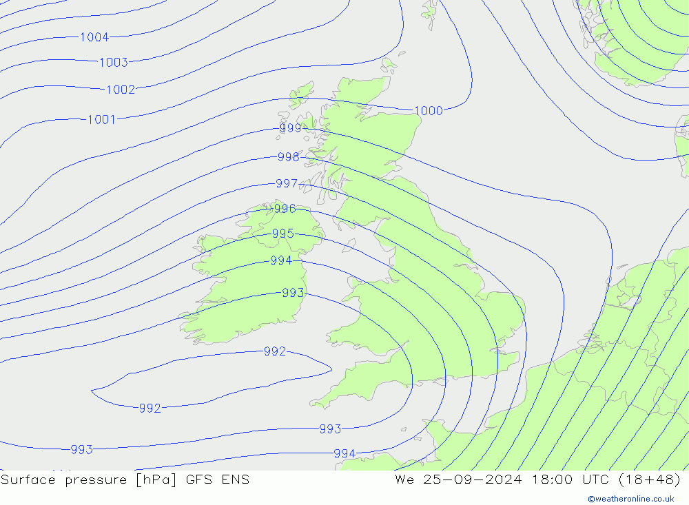 Surface pressure GFS ENS We 25.09.2024 18 UTC