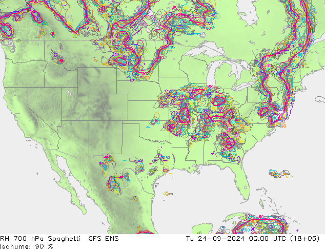 RH 700 hPa Spaghetti GFS ENS  24.09.2024 00 UTC