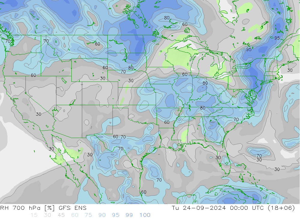 RH 700 hPa GFS ENS Tu 24.09.2024 00 UTC