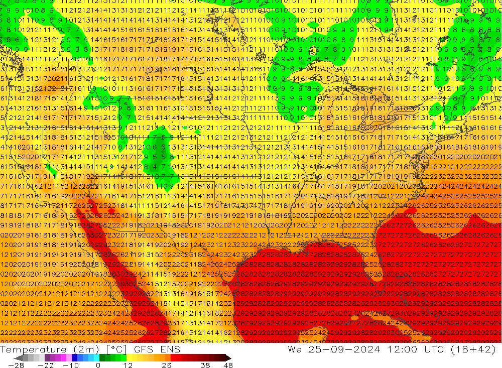 Temperaturkarte (2m) GFS ENS Mi 25.09.2024 12 UTC