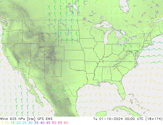 ветер 925 гПа GFS ENS вт 01.10.2024 00 UTC