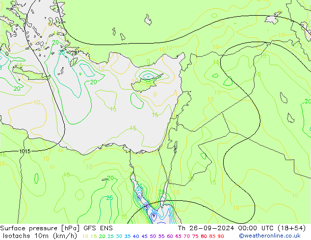 Isotachs (kph) GFS ENS jeu 26.09.2024 00 UTC