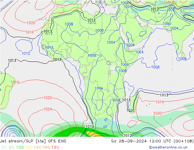 Corrente a getto GFS ENS sab 28.09.2024 12 UTC