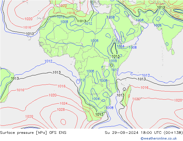 Pressione al suolo GFS ENS dom 29.09.2024 18 UTC