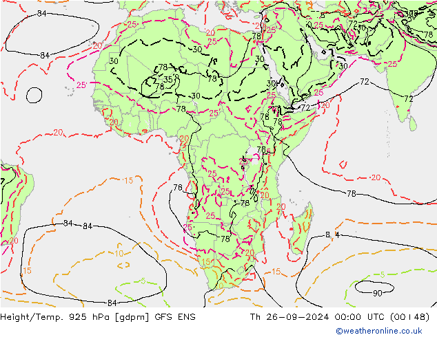 Géop./Temp. 925 hPa GFS ENS jeu 26.09.2024 00 UTC