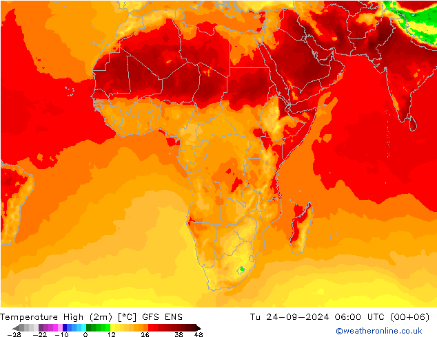 Temperature High (2m) GFS ENS Tu 24.09.2024 06 UTC