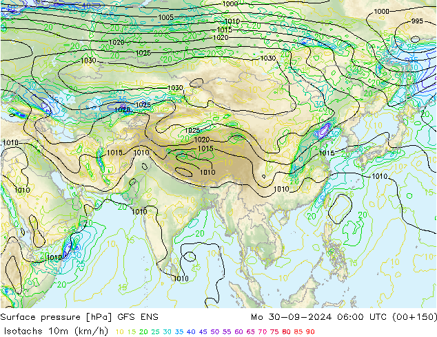 Isotachs (kph) GFS ENS Mo 30.09.2024 06 UTC