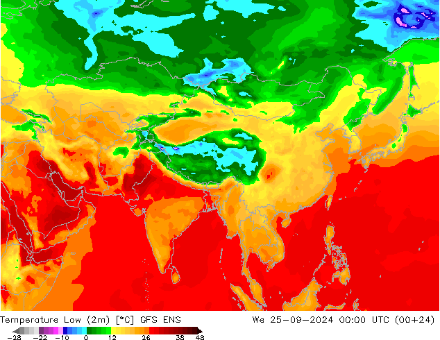 Temperatura mín. (2m) GFS ENS mié 25.09.2024 00 UTC