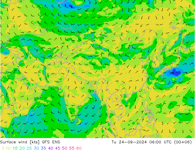 Vento 10 m GFS ENS Ter 24.09.2024 06 UTC