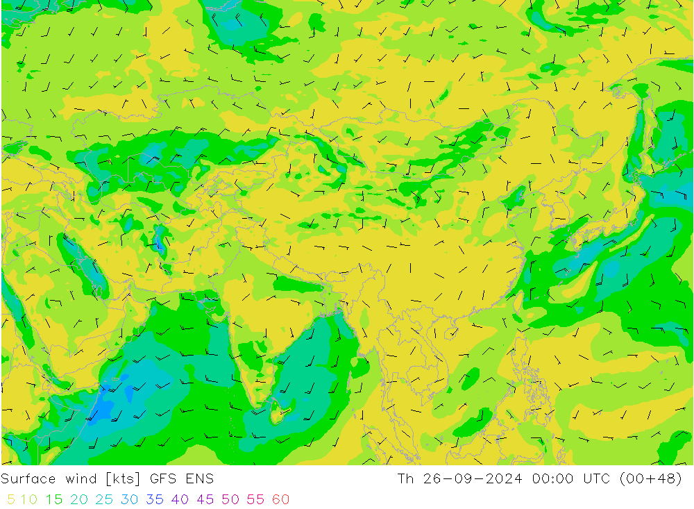 Vento 10 m GFS ENS Qui 26.09.2024 00 UTC