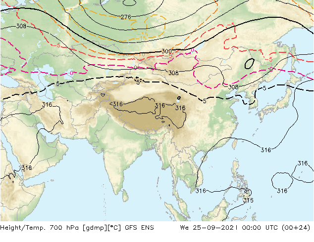 Height/Temp. 700 hPa GFS ENS We 25.09.2024 00 UTC