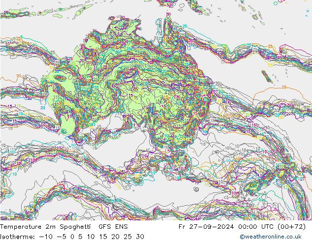 Temperatura 2m Spaghetti GFS ENS Sex 27.09.2024 00 UTC