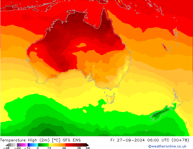 temperatura máx. (2m) GFS ENS Sex 27.09.2024 06 UTC