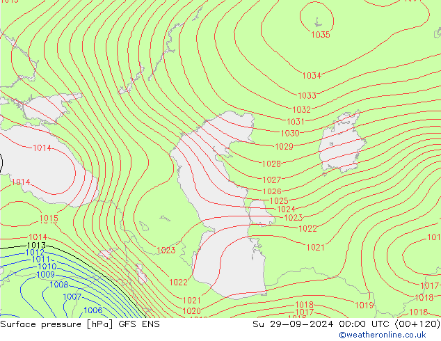 Pressione al suolo GFS ENS dom 29.09.2024 00 UTC