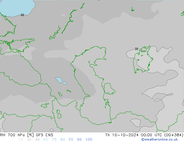 RH 700 hPa GFS ENS Qui 10.10.2024 00 UTC