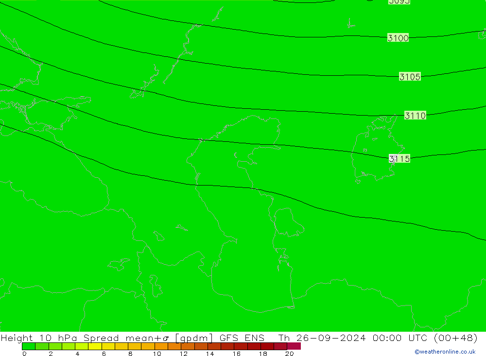 Height 10 hPa Spread GFS ENS  26.09.2024 00 UTC