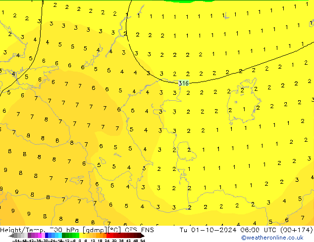 Height/Temp. 700 hPa GFS ENS Út 01.10.2024 06 UTC