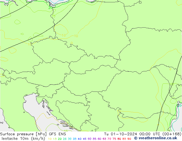 Isotachen (km/h) GFS ENS di 01.10.2024 00 UTC